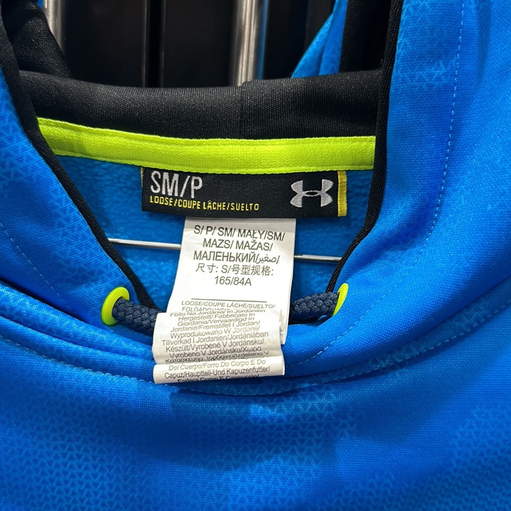 Under Armour Blue Hoodie with Black & Neon Yellow Logo - Picture 2 of 3